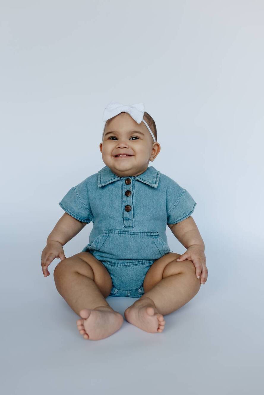 NEW BLEU & CO. baby bubble romper in scout denim